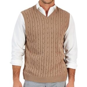 Trump Golf Men's XL Tan Cable Knit 100% Mercerized Cotton Sweater Vest